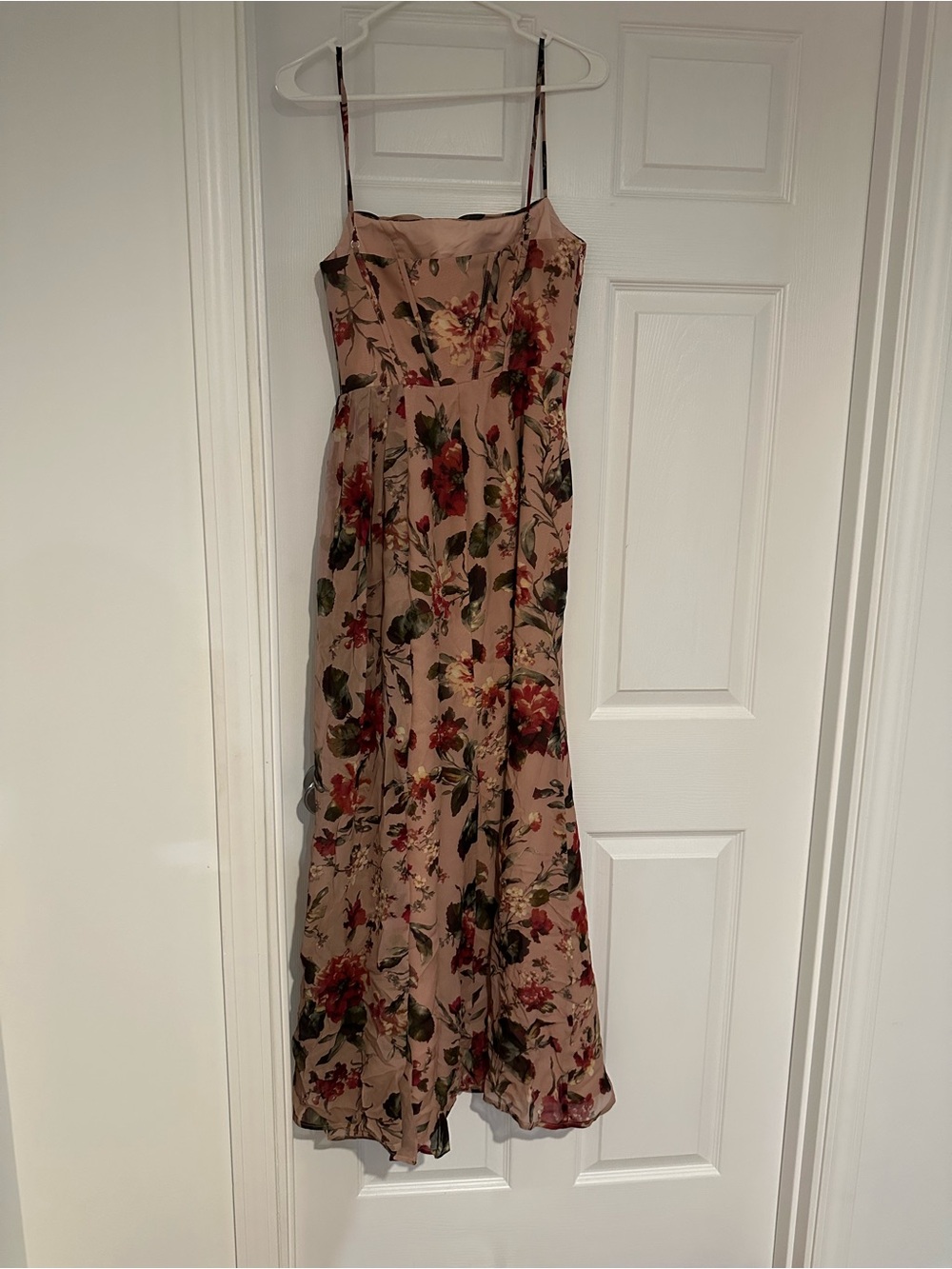 Floral Slip Maxi Dress in Beige with Side Slit - Picture 6 of 6